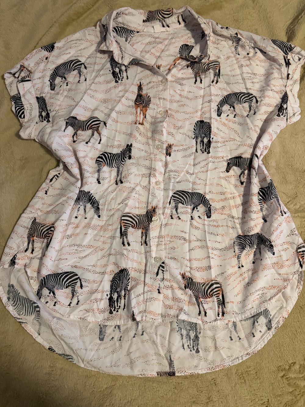 Jane + Delancey Zebra Print Button Front Blouse Top Safari Size M